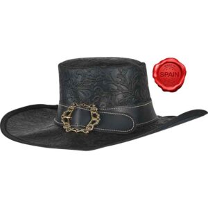 Embossed Leather Wide Brim Hat - Black