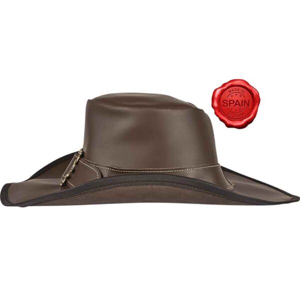 Leather Wide Brim Hat - Brown