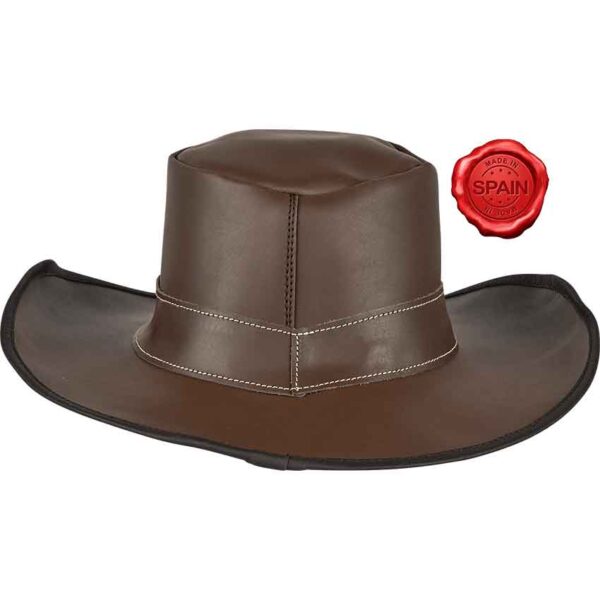 Leather Wide Brim Hat - Brown