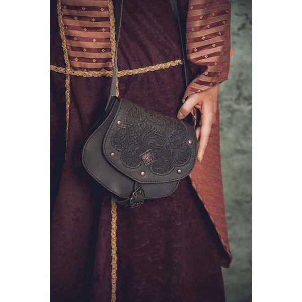 Medieval Fantasy Ranger Leather Shoulder Bag - Black