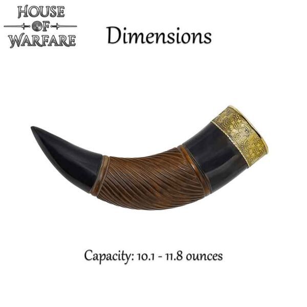 Engraved Drinking Horn with Brass Rim