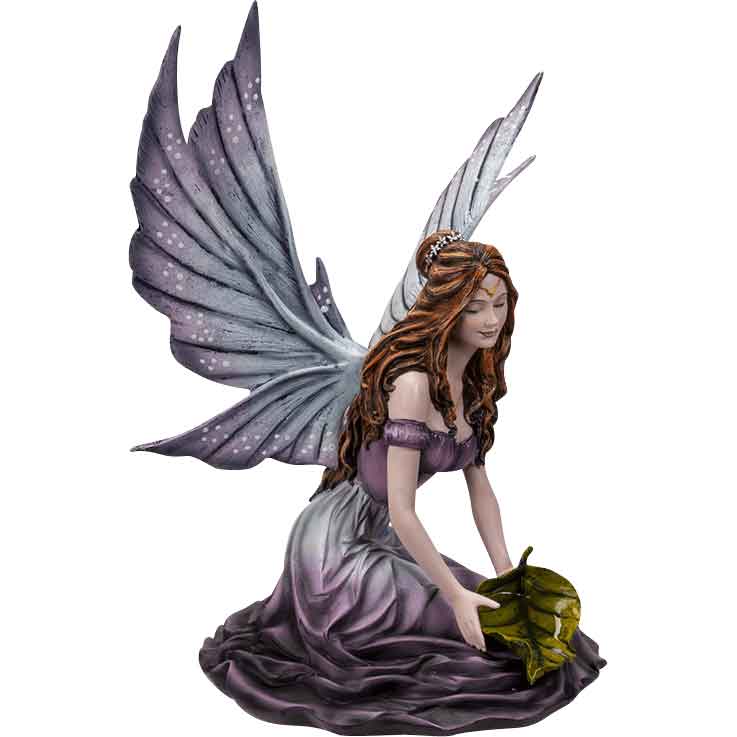 Playful Purple Fairy with Leaf Statue