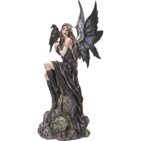 Gothic Fairy with Crow Statue