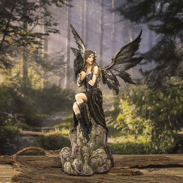 Gothic Fairy with Crow Statue