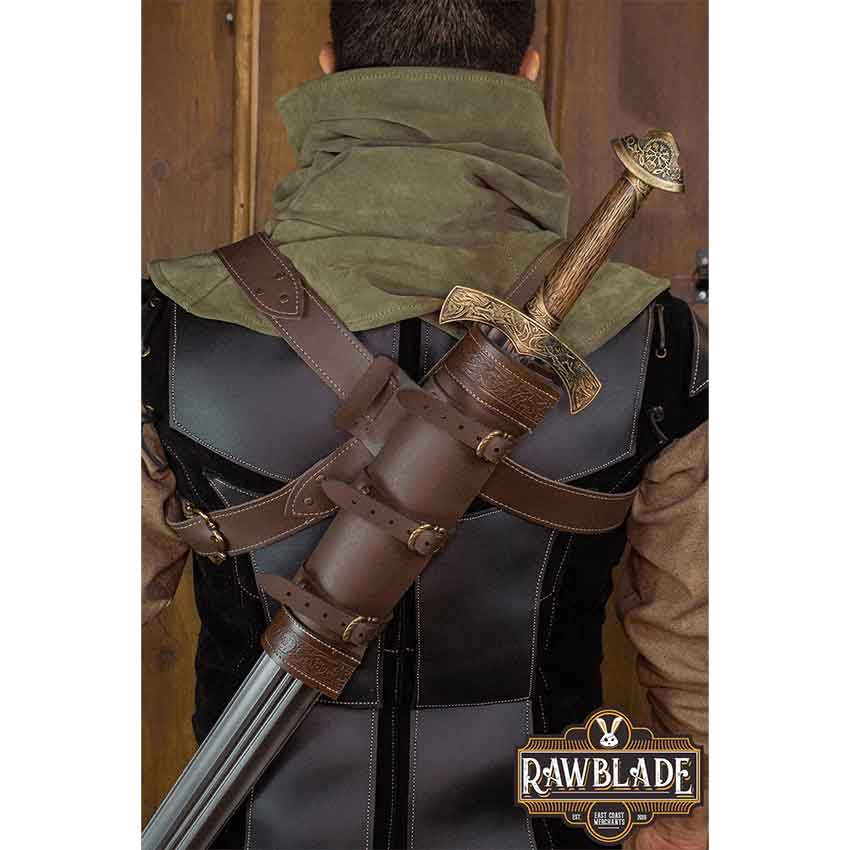 Double Sword Back Holster - Twin Sword Back Scabbard - Leather