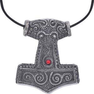 Skane Thors Hammer Viking Necklace - Red