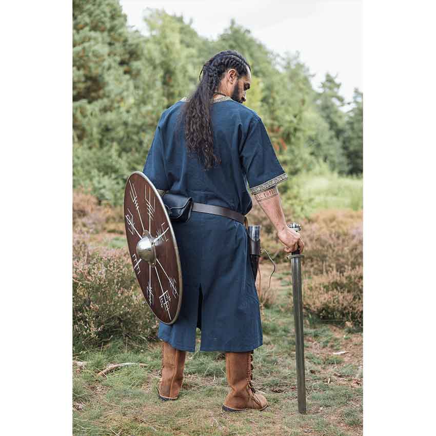 Viking Tunic - Dark Blue Knee Length, Short Sleeves With Embroidered Border