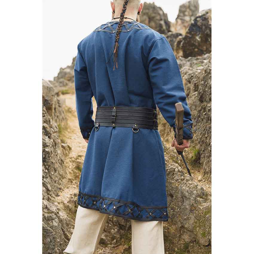 Viking Tunic With Genuine Leather Applications Blue -  Hong Kong