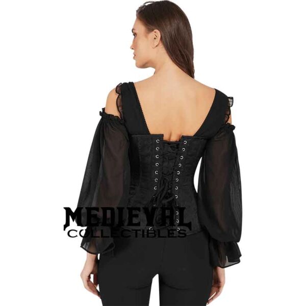 Aubrey Black Brocade Corset with Sleeves