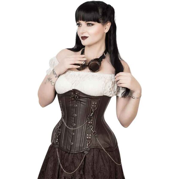 Brown Faux Leather Steampunk Waist Training Corset