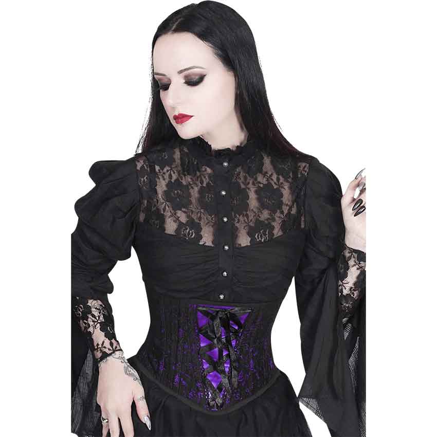 Lazaros Underbust Purple Corset with Lace Overlay