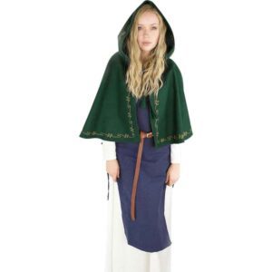 Runa Embroidered Medieval Hood - Green