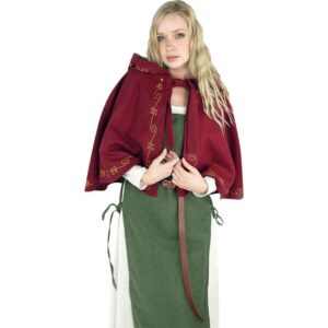 Runa Embroidered Medieval Hood - Red