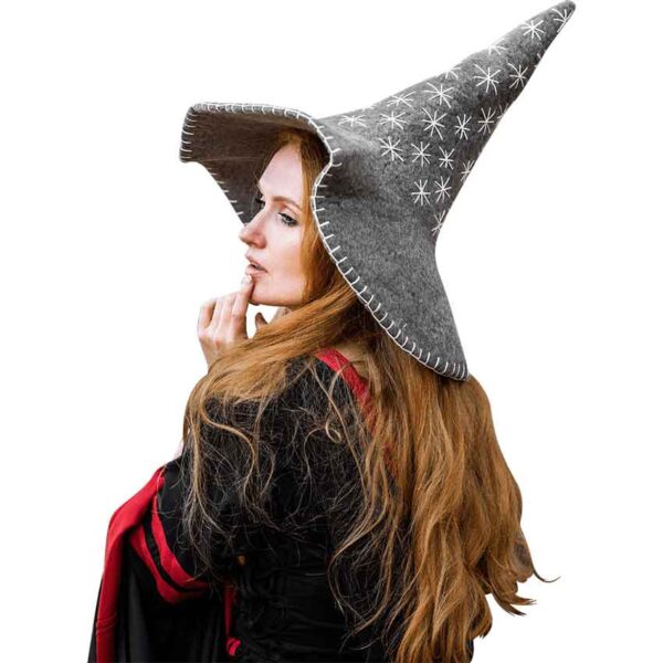 Star Wool Witch Hat - Grey