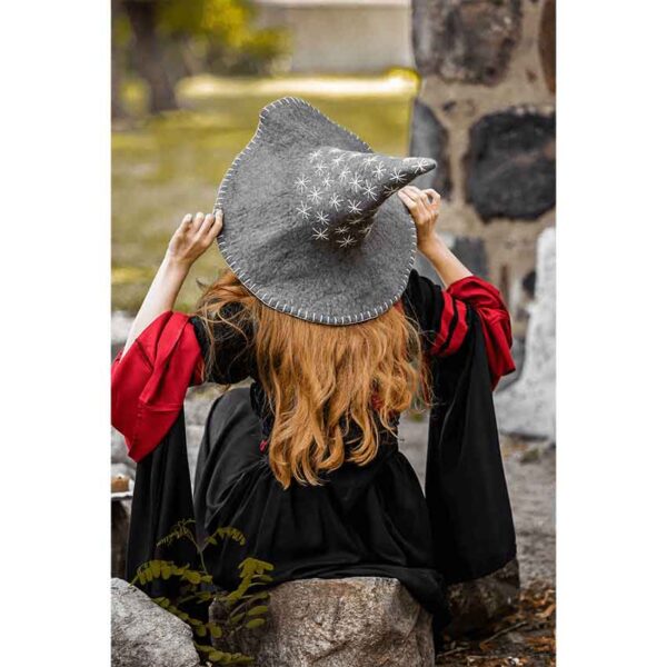 Star Wool Witch Hat - Grey