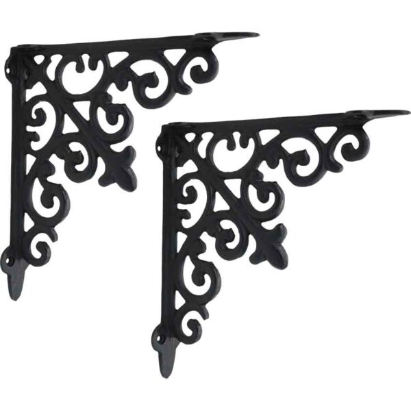 Hand Forged Iron Victorian Scrollwork Shelf Brackets - Set of 2