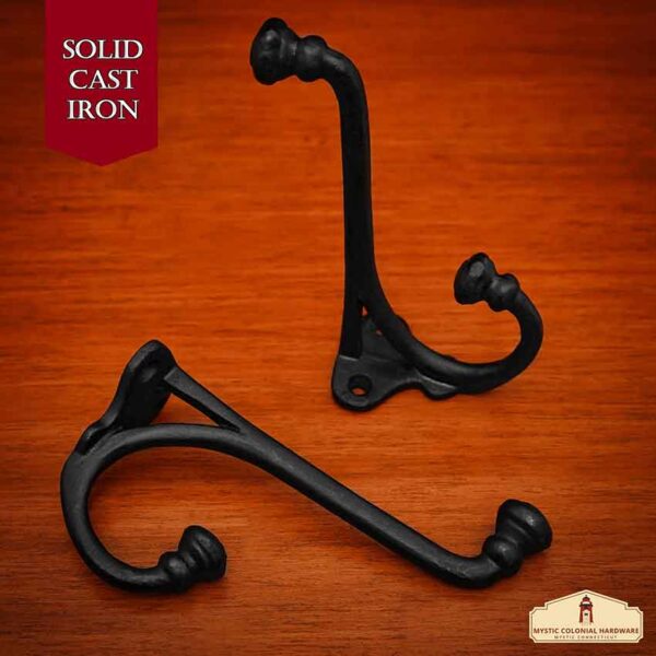 Rustic Cast Iron Wall Hooks - Set of 2