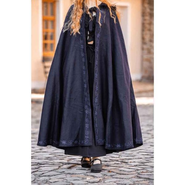 Alma Embroidered Wool Cloak - Blue