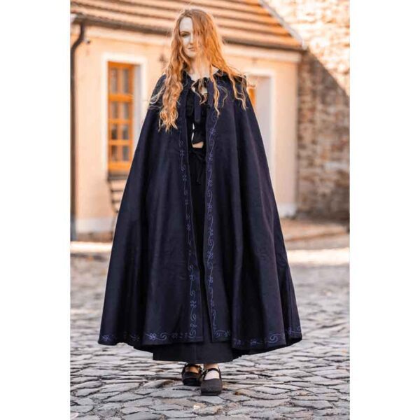 Alma Embroidered Wool Cloak - Blue