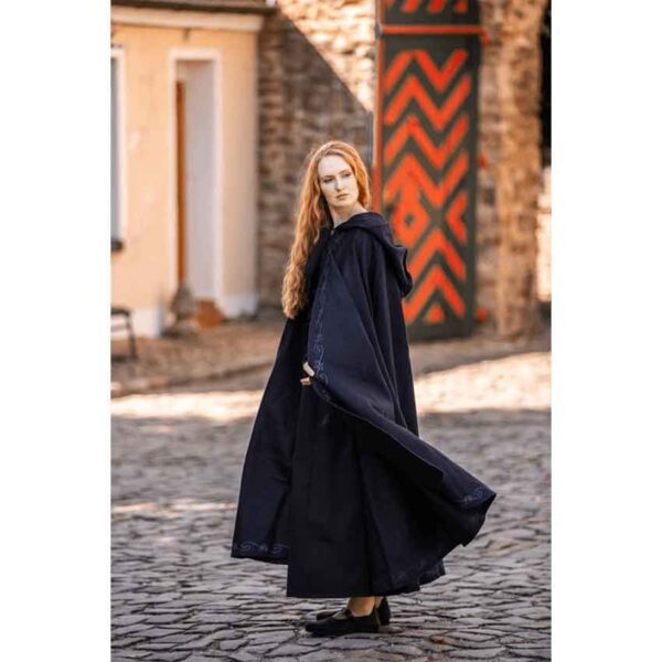 Alma Embroidered Wool Cloak - Blue