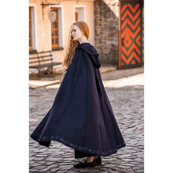 Alma Embroidered Wool Cloak - Blue