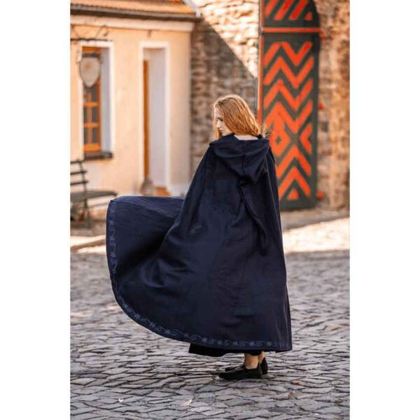 Alma Embroidered Wool Cloak - Blue