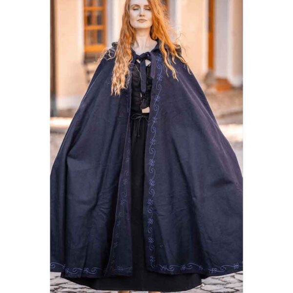 Alma Embroidered Wool Cloak - Blue