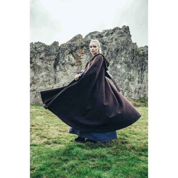 Alma Embroidered Wool Cloak - Brown