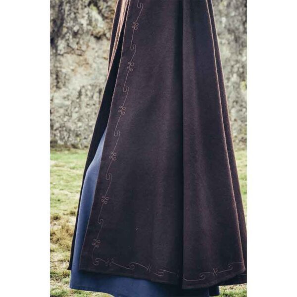 Alma Embroidered Wool Cloak - Brown