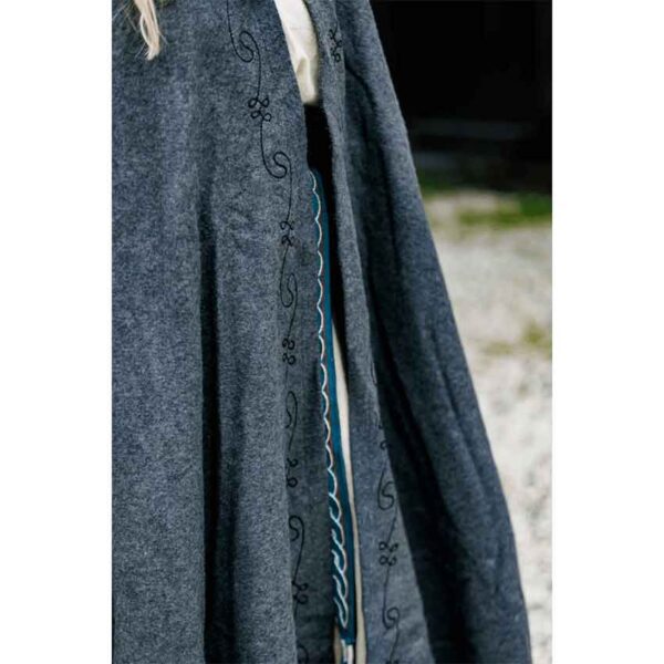 Alma Embroidered Wool Cloak - Grey