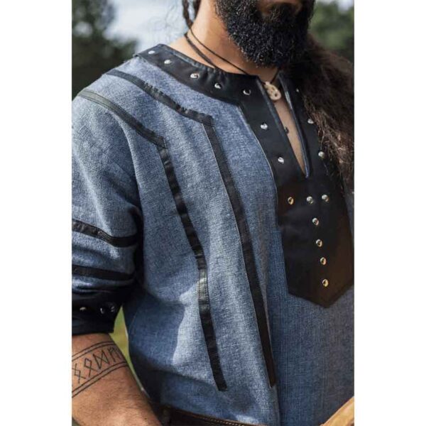 Rollo Leather Trim Viking Tunic - Blue-Grey