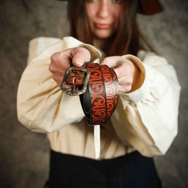 Medieval Scrollwork Leather Belt - Brown