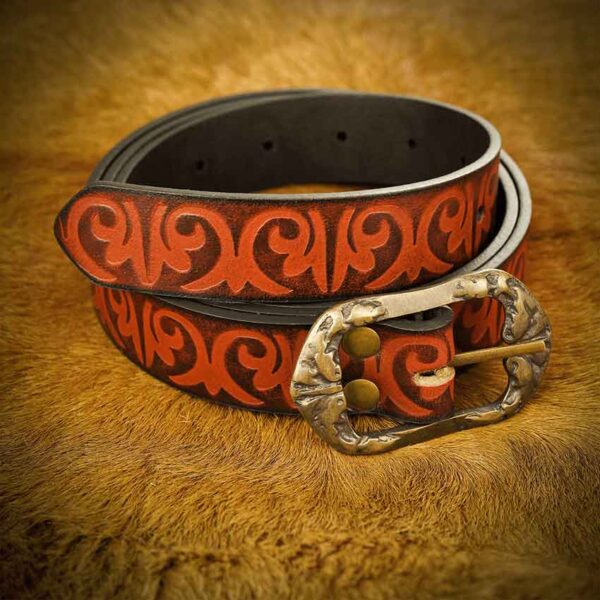 Medieval Scrollwork Leather Belt - Brown