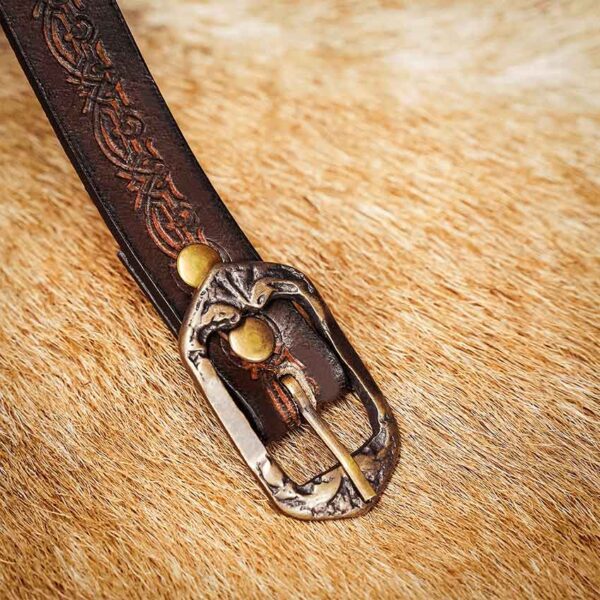 Embossed Fantasy Leather Belt - Brown