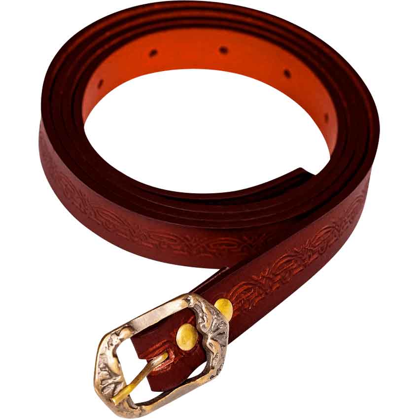 Embossed Fantasy Leather Belt - Maroon