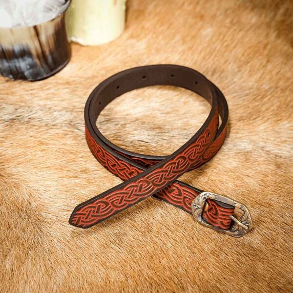 Celtic Knotwork Leather Belt - Brown