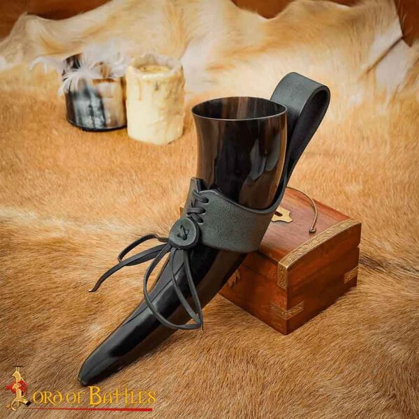 Leather Drinking Horn Holder - Green