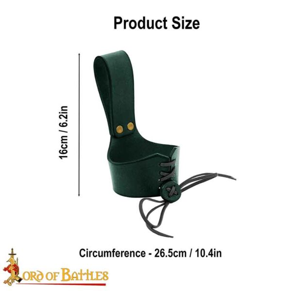 Leather Drinking Horn Holder - Green