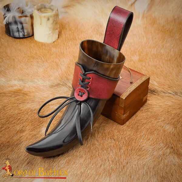 Leather Drinking Horn Holder - Maroon