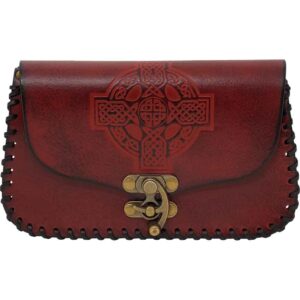 Embossed Celtic Cross Leather Bag - Maroon