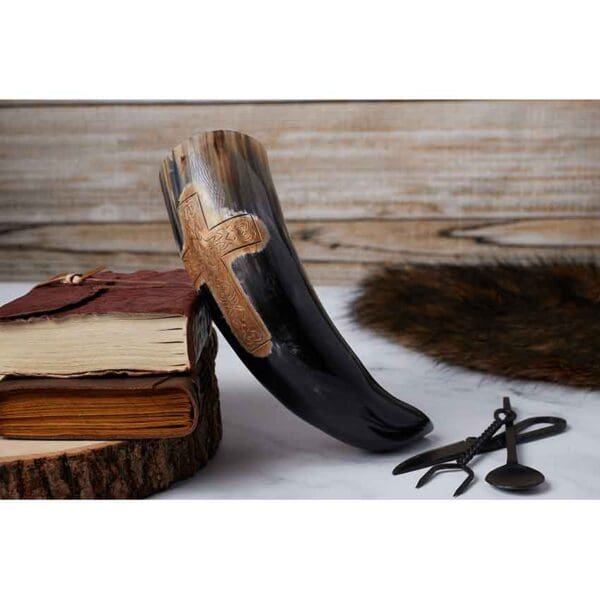 Engraved Cross Drinking Horn