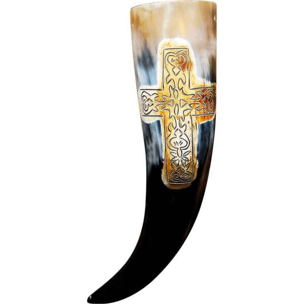 Engraved Cross Drinking Horn