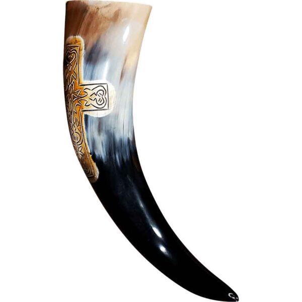 Engraved Cross Drinking Horn