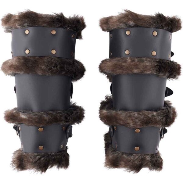 Bjorn Fur Trim Leather Bracers - Black