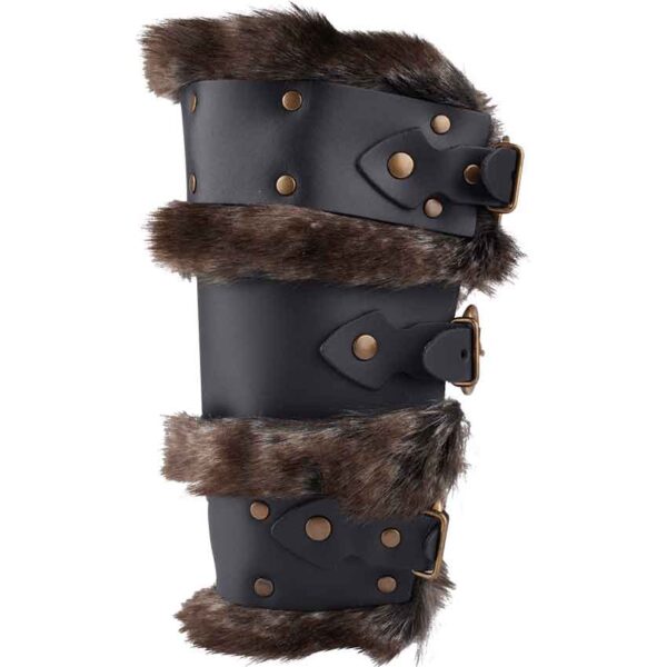 Bjorn Fur Trim Leather Bracers - Black