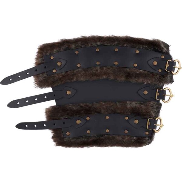 Bjorn Fur Trim Leather Bracers - Black