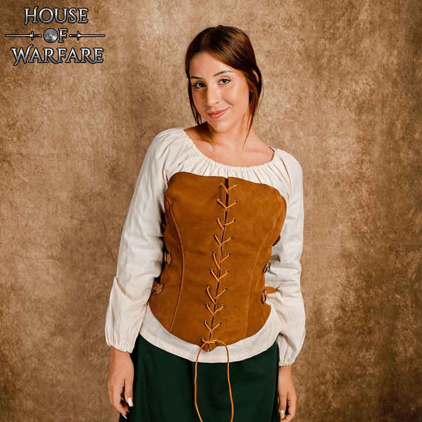 Medieval princess corset in suede, brown ⚔️ Medieval Shop