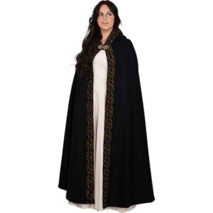 Embroidered Elvish Wool Cloak - Black