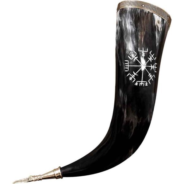 Engraved Vegvisir Viking Drinking Horn