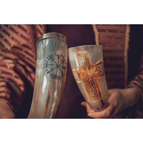 Engraved Vegvisir Viking Drinking Horn